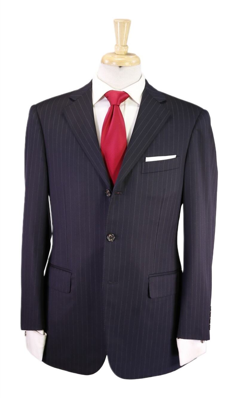 J Press Navy Blue Pinstripe 3/2 Roll Lapel Wool Presstige Suit 38S